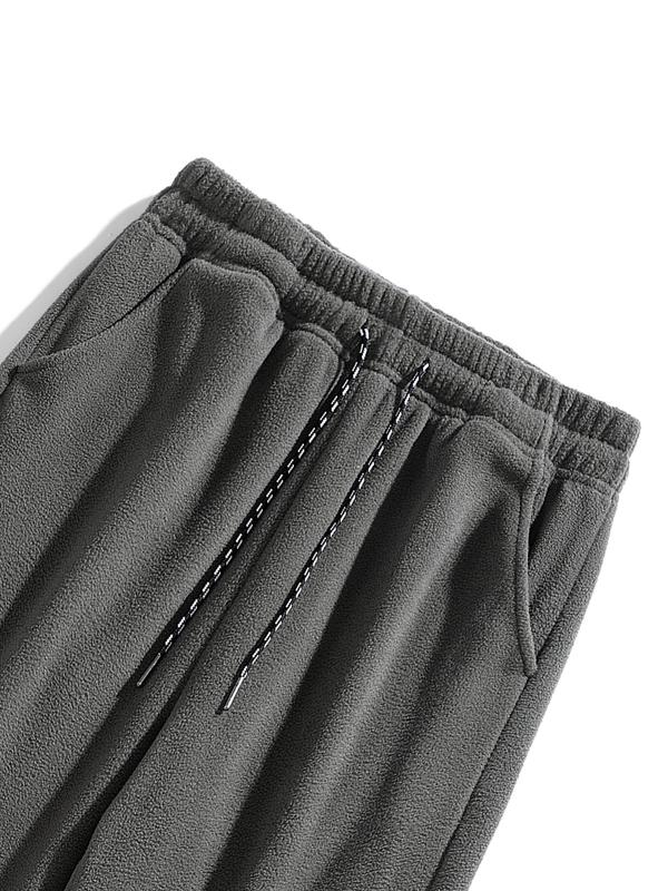 Men's Solid Drawstring Waist Thermal Lined Sports Joggers, Sporty Comfy Pocket Design Jogger Pants for Fall & Winter, Men's Sport & Outdoor Clothing for Outdoor Running Camping Hiking Cycling Traveling