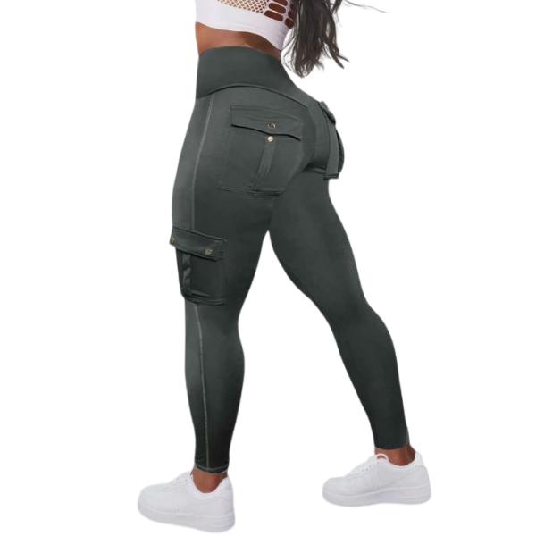 Solid Flap Pocket High Waist Comfortable Spandex  Capri Sports Leggings Womenswear Trouser