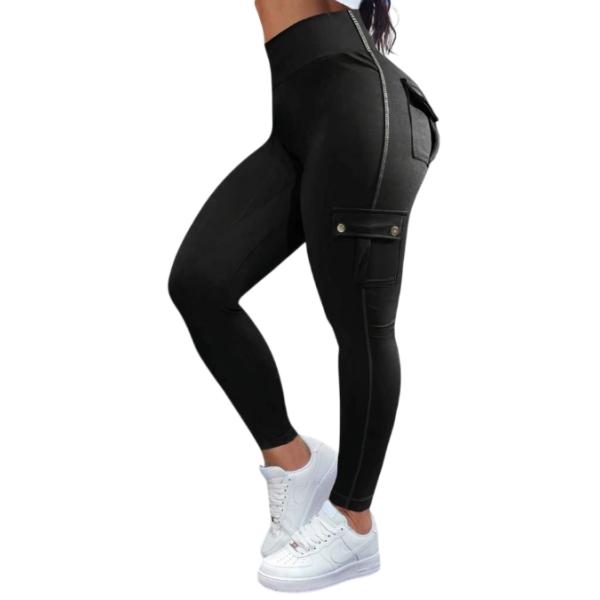 Solid Flap Pocket High Waist Comfortable Spandex  Capri Sports Leggings Womenswear Trouser