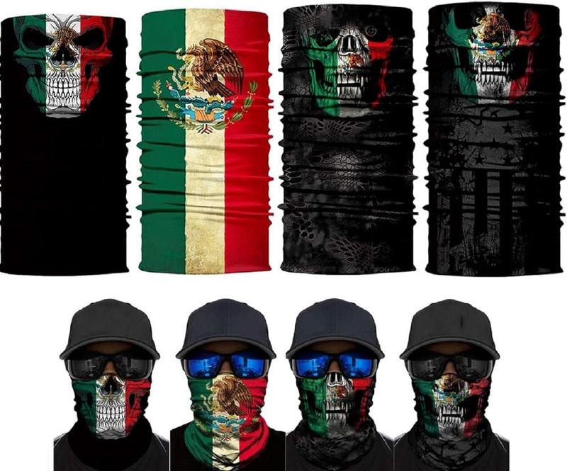 4 count Balaclava Mexico Flag Outdoor Face Scarf Neck Gaiter Headwear Half Face Magic Scarf Bandana Headband Dust-proof UV Protection for Halloween Motorcycle Cycling Fishing Hiking Skiing