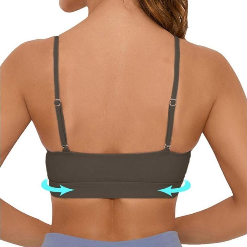 Women's Sports Bra Can Be Crossed And Adjusted Backless Bra With Removable Pads , Comfort Solid Color Wireless Sports Bra lightweight gym wear