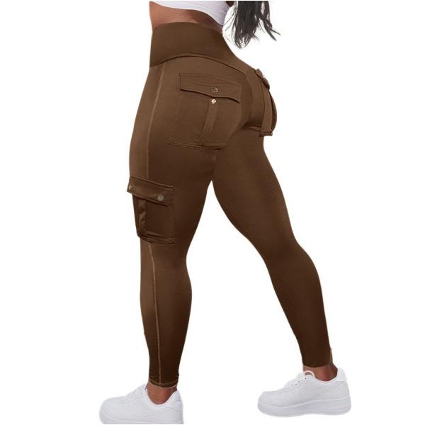 Solid Flap Pocket High Waist Comfortable Spandex  Capri Sports Leggings Womenswear Trouser