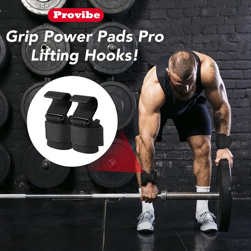 ProVibe Heavy Duty Weight Lifting Hooks for Deadlifts, Pull Ups, Powerlifting - Black Heavy Duty Weightlifting Hooks