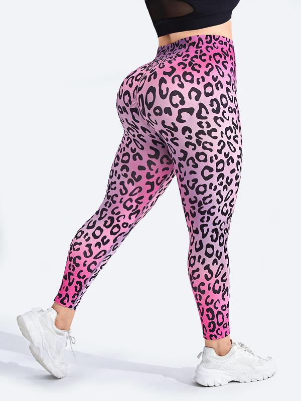 Plus Size Sporty Leopard Print High Waist Sports Leggings, Plus Casual Comfy Breathable Seamless Skinny Pants for Yoga Gym Workout Running, Women's Sport & Outdoor Plus Clothing for All Seasons