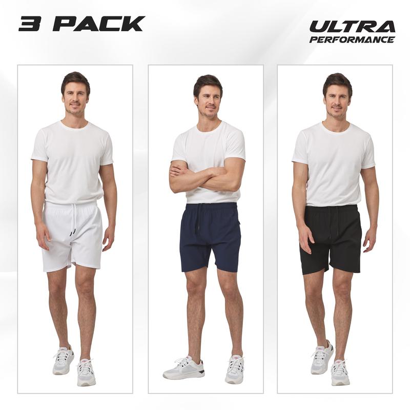 Ultra Performance Gym Shorts Men 3 Pack Mens Nylon Stretch Athletic Running Shorts for Men with Zipper Pockets 6 “ Inseam