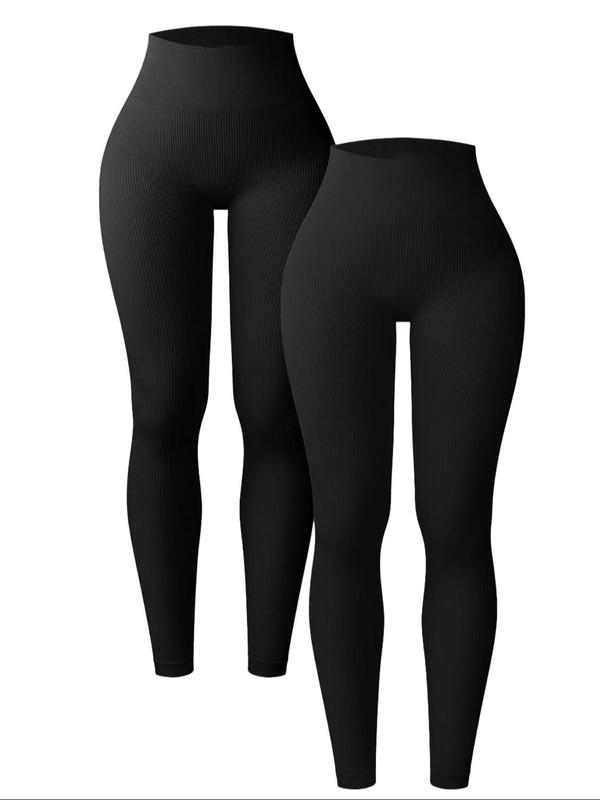 Women's 2 4pcs Basic Plain High Waist Sports Leggings, Fall Outfits 2024, Fall Sporty Casual Comfy Lady Skinny Compression Pants for Yoga Gym Workout Running, Workout Clothes Women