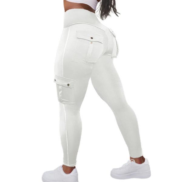 Solid Flap Pocket High Waist Comfortable Spandex  Capri Sports Leggings Womenswear Trouser