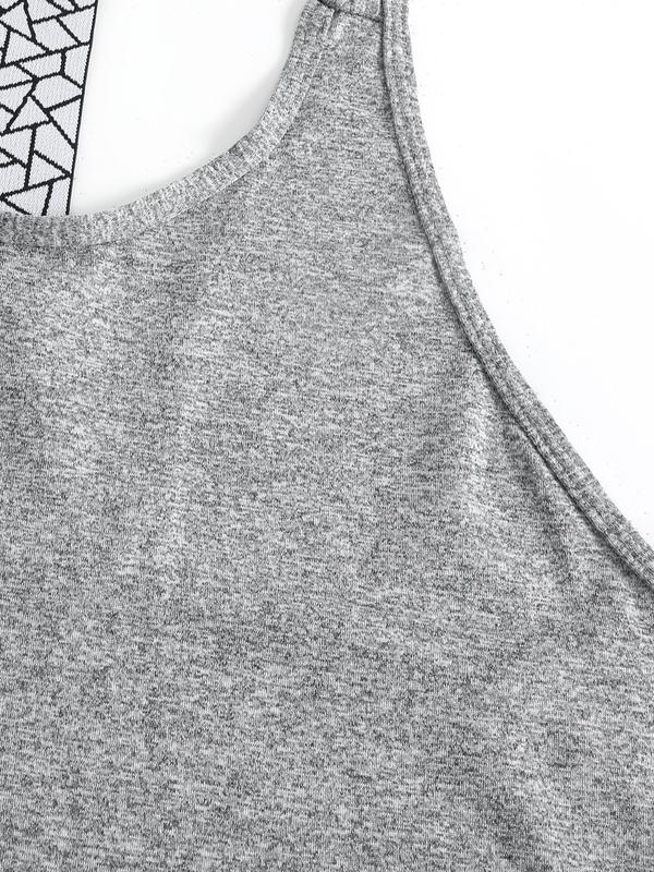 Sporty Women's Patchwork Print Asymmetrical Hem Backless Sports Vest, Round Neck Sleeveless Sports Top for Gym Workout Running Exercise, Ladies Sportswear for Indoor Outdoor Wear