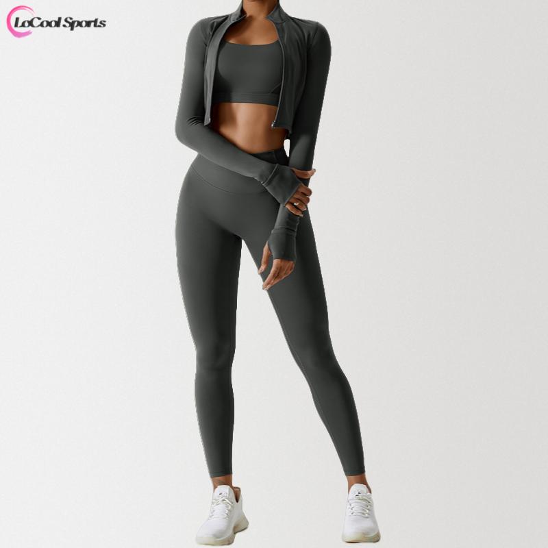 Women's 3-Piece Activewear Set - High Elasticity, Wear-Resistant Sportswear for Yoga Stylish and Versatile Workout Outfit for Fall and Winter flexible gym outfit flexible gym outfit flexible gym outfit