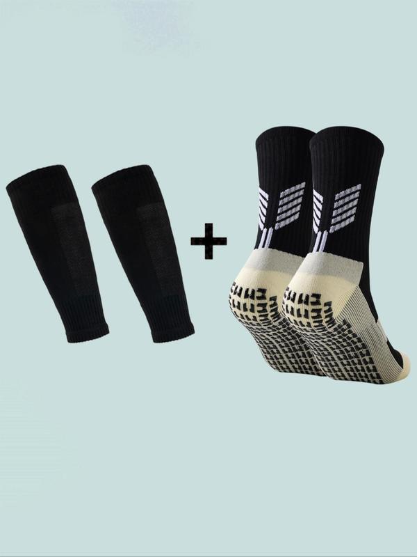 Men's Colorblock Striped Print Athletic Socks & Leg Sleeves, Non-slip Grip Soccer Socks & Leg Covers, Men's Sports Socks for Outdoor Activities