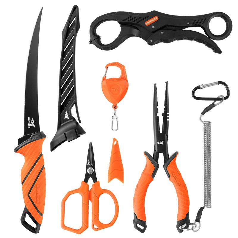 KastKing SteelStream Fishing Tool Kits - Corrosion Resistant Fishing Pliers with Lanyard, Fillet Knife, Floating Fish Lip Gripper, Fishing Braid Scissors, Tool Retractor, Fishing Gifts for Men