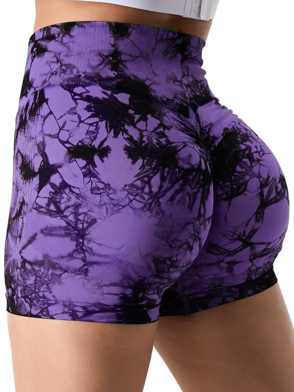 Sporty Women's Tie Dye Print High Waist Sports Biker Shorts, Casual Comfy Breathable Wide Waistband Skinny Gym Shorts for Yoga Gym Workout Running, Ladies Sportswear for All Seasons