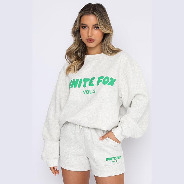 2PCS Suit Ladies WHITE FOX Tracksuit Boutique Hoodie Fleece Sports Foamy Letters