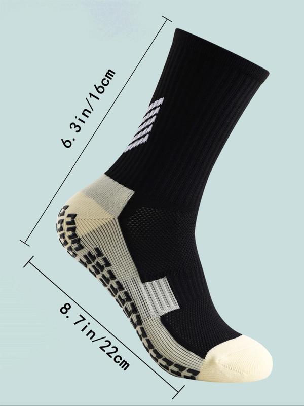 Men's Colorblock Striped Print Athletic Socks & Leg Sleeves, Non-slip Grip Soccer Socks & Leg Covers, Men's Sports Socks for Outdoor Activities