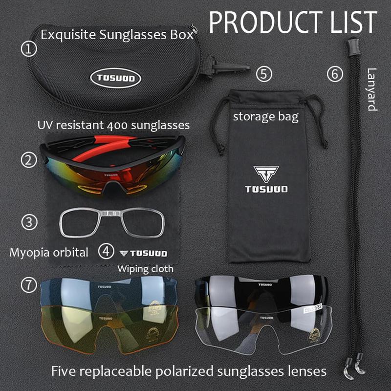 Polarized Sports Sunglasses Sun Glasses for Men Women With 5 Interchangeable Lenes for Cycling Running Baseball Golf Driving