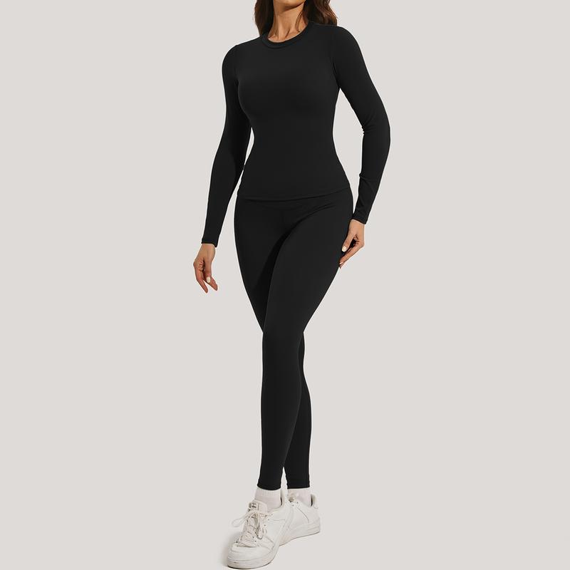 Women's Long Sleeve Crop Top and Skinny Leggings Tracksuit Set for Yoga Gymwear Workout in All Seasons