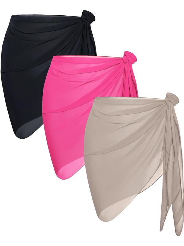 Women's Solid Color Sheer Knot Wrap Cover Up Skirt, Casual Wrap Swimwear Cover Up Skirt for Summer, Fashion Women's Swimwear for Beach Holiday Vacation