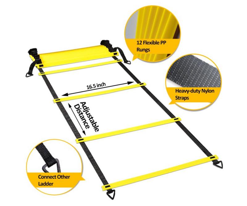 Speed Agility Ladder Training Set with 12 Rung 20Ft Adjustable Ladder, Disc Cones, Steel Stakes, and Resistance Parachute for Speed Training