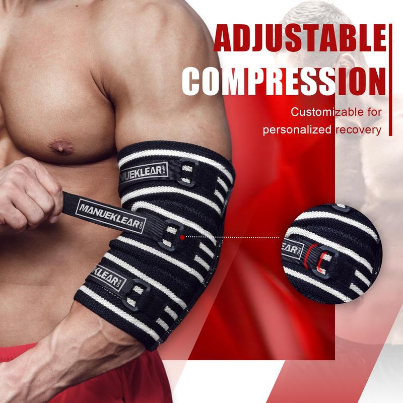 MANUEKLEAR Elbow Sleeves for Weightlifting, Elbow Compression Sleeves for Men, Adjustable Elbow Wraps for Weightlifting