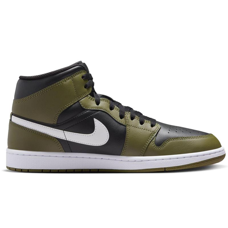 Men's Jordan 1 Mid Black White-Medium Olive-Sail (DQ8426 092)