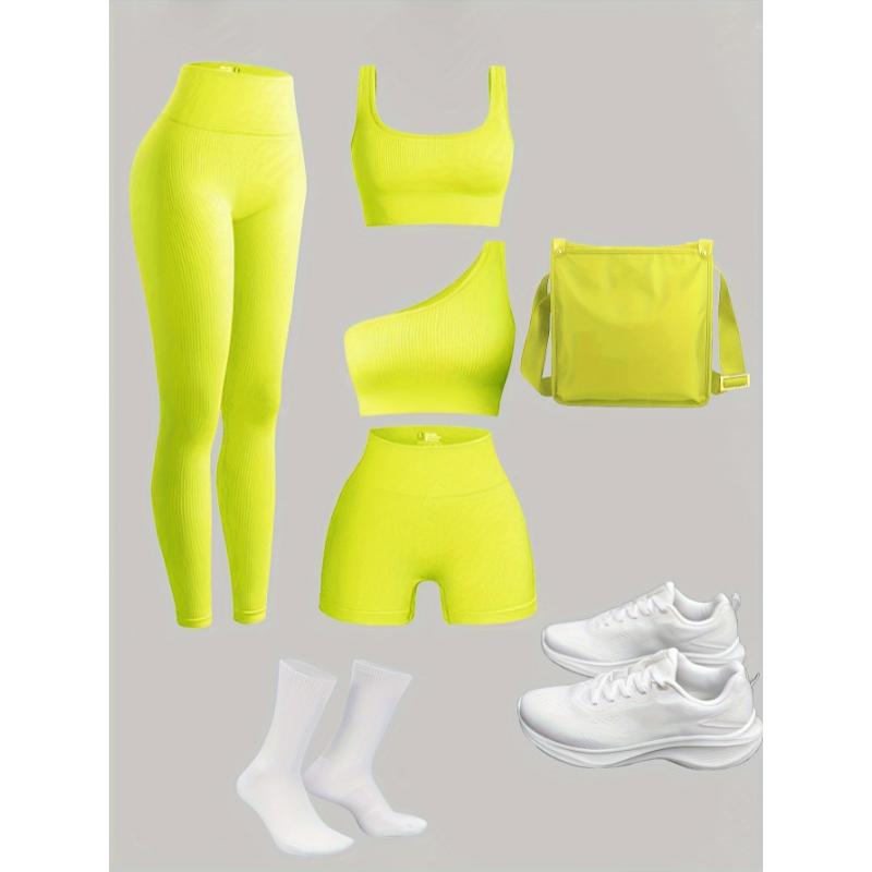 Women's 4-Piece Yoga Set, Sport Athletic Leggings, Sports Bra, Shorts, Fitness Gear For Gym And Outdoor Exercise (without Accesories)