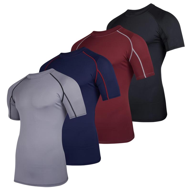 Real Essentials 4 Pack: Men's Short Sleeve Compression T-Shirt Base Layer Undershirt Athletic Top (Available in Big & Tall)