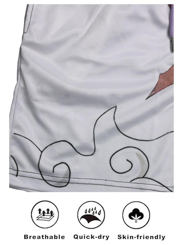 Men's Regular Fit Cartoon Face Print Drawstring Waist Sports Shorts,  Gym Clothing, Gym Shorts, Casual Comfy Breathable Summer Shorts, Men's Sportswear for Running Basketball, Back To School Outfit