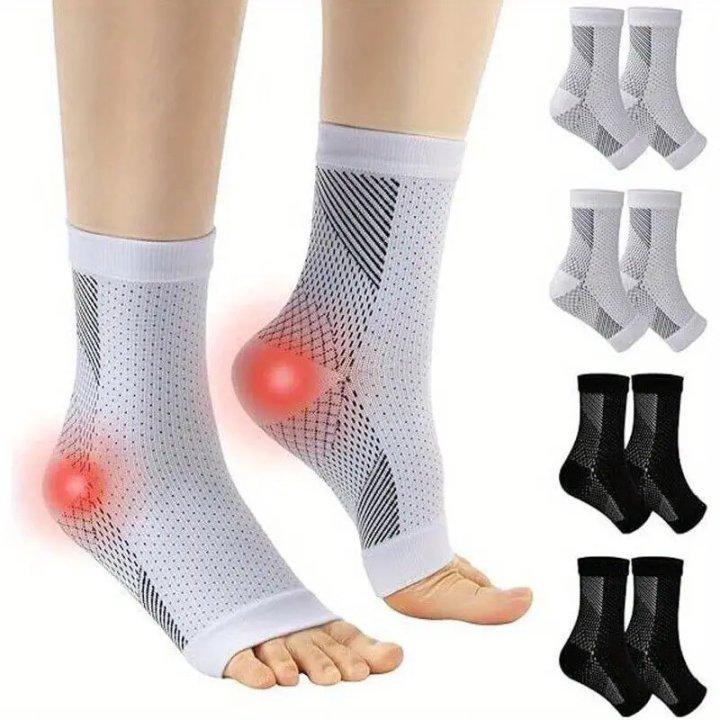 4 Pairs Neuropathy Socks Ankle Brace and Tendonitis Compression Sock Pain Relief Running Pressure Socks for Men and Women - Solid Color Nylon