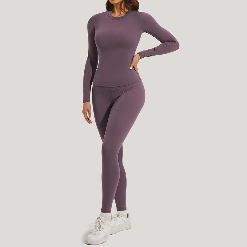 Women's Long Sleeve Crop Top and Skinny Leggings Tracksuit Set for Yoga Gymwear Workout in All Seasons