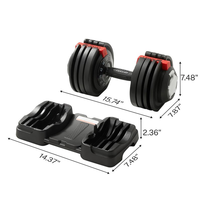 UMAY Fitness 12 Level Adjustable Dumbbells Set,52.5 LB Dumbbells Set,3-IN-1 Set Work As 12 Level Dumbbells Kettlebells Barbells,Home Gym Weights