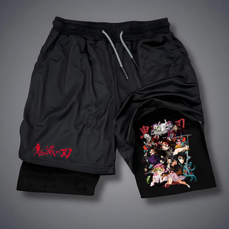 Fitness Shorts Men Anime Printed Gym Shorts Men Double Layer Sports Breathable Shorts Quick-Drying Training Outdoor Cycling Jogging Shorts Men Shorts Graphic Men Performance Shorts Men Gym Clothes