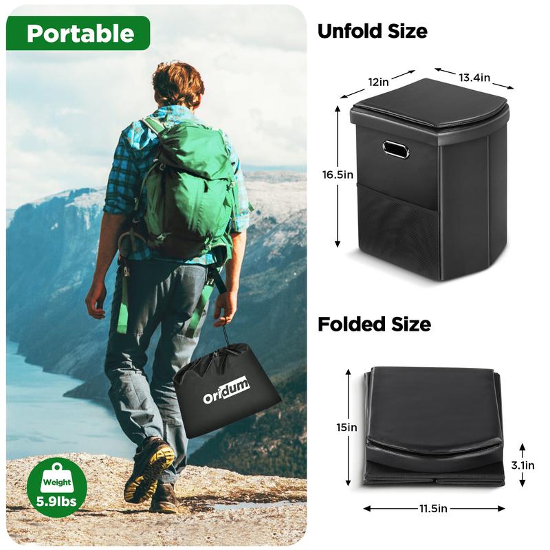 Portable Toilet for Adults, Foldable Camping Toilet with Soft & Comfortable Leather Seat, Holds Up to 400lbs, Height 16.5in for Camping, Car Road-Tripping