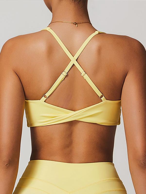 Women's Solid Criss Cross Backless Sports Bra, Breathable Comfortable High Stretch Sports Bra, Ladies Sportswear for Indoor Outdoor Wear