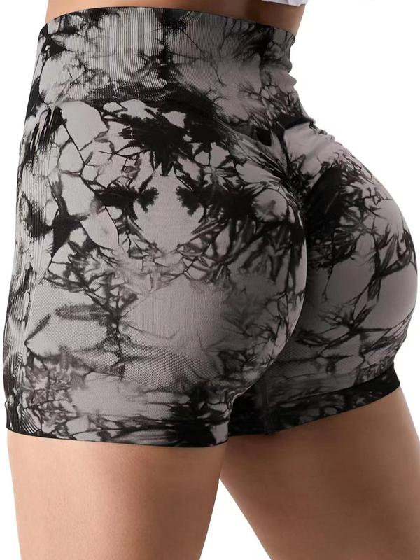 Sporty Women's Tie Dye Print High Waist Sports Biker Shorts, Casual Comfy Breathable Wide Waistband Skinny Gym Shorts for Yoga Gym Workout Running, Ladies Sportswear for All Seasons