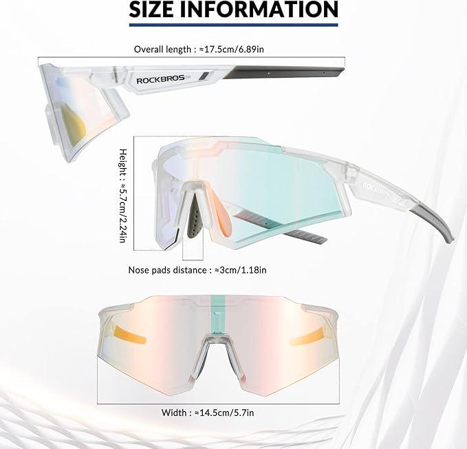 ROCKBROS Photochromic Cycling Windproof Riding Polarized Sunglasses UV400 Dazzle Colorreal Film Lenses Outdoor Sports Sunglasses,Confortable For Cycling Running Fishing and Outdoor Activities