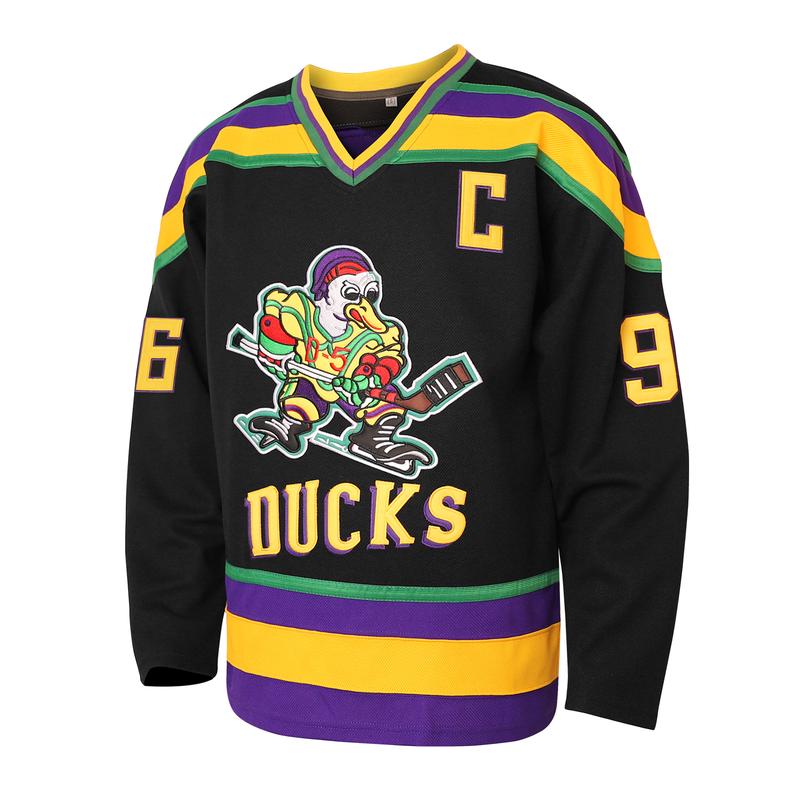 [Christmas gift] Mighty Ducks Jersey #96 Charlie Conway #99 Adam Banks #33 Greg Goldberg #66 Gordon Bombay Movie Hockey Jersey White Green in Sports Fan Jersey Outdoors