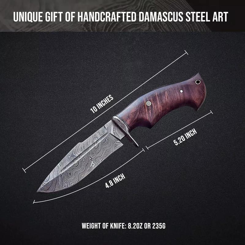 Care Expert 10 inch Real Damascus Steel Steak Knife with Leather Sheath Viking Outdoor Chef Kitchen Knife Camping Hunting knife butcher knife