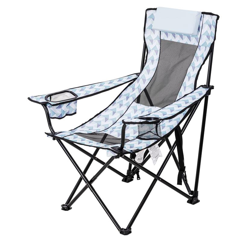 Ozark Trail Lounge Camp Chair,Detached Footrest,Blue and White Design,Padded Headrest,Adult,10.56Lbs