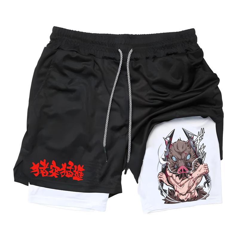 Fitness Shorts Men Anime Printed Gym Shorts Men Double Layer Sports Breathable Shorts Quick-Drying Training Outdoor Cycling Jogging Shorts Men Shorts Graphic Men Performance Shorts Men Gym Clothes