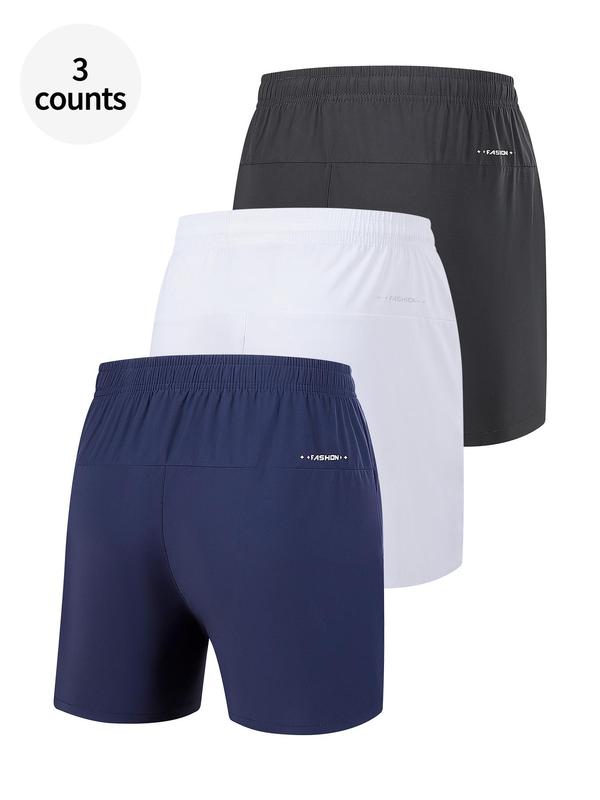 Men's Solid Drawstring Waist Sports Shorts, Casual Regular Fit Pocket Zipper Shorts for Running Gym Workout, Breathable Men's Shorts for All Seasons