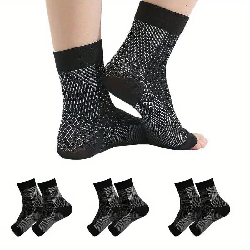 4 Pairs Neuropathy Socks Ankle Brace and Tendonitis Compression Sock Pain Relief Running Pressure Socks for Men and Women - Solid Color Nylon