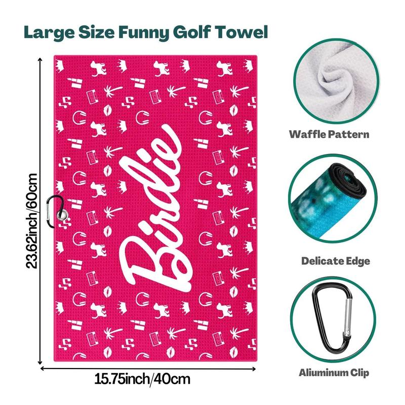 Funny Golf Towel, 1 Set Microfiber Waffle Women Golf Towel with Accessories, Cartoon & Letter Pattern Golf Towel, Golf Gift for Women Mom