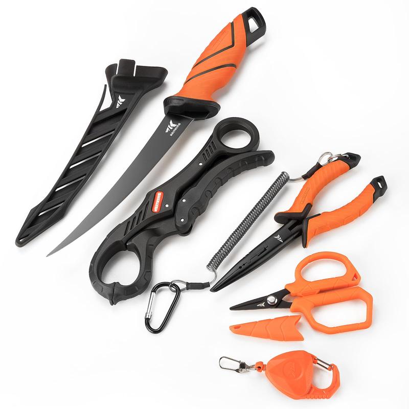 KastKing SteelStream Fishing Tool Kits - Corrosion Resistant Fishing Pliers with Lanyard, Fillet Knife, Floating Fish Lip Gripper, Fishing Braid Scissors, Tool Retractor, Fishing Gifts for Men