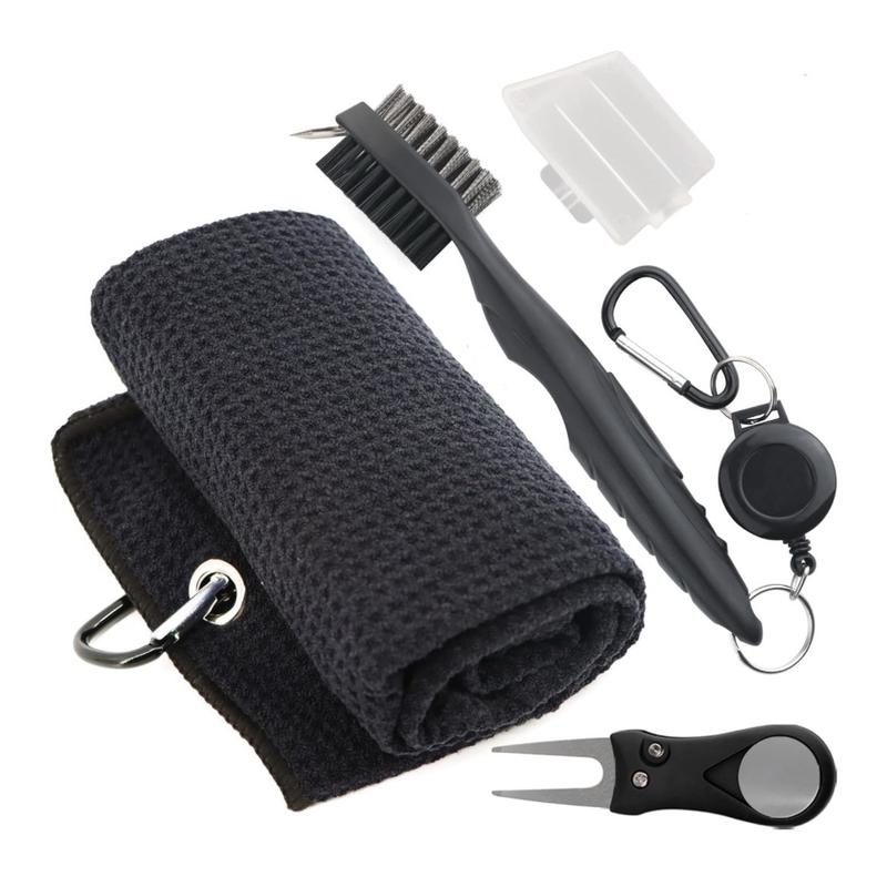 Golf Accessories Kit, Golf Club Cleaning Kit - Microfiber Waffle Pattern Golf Towel with Clip, Golf Club Brush Groove Cleaner & Clip, Golf Divot Tool with Marker - Golf Accessories for Men & Women