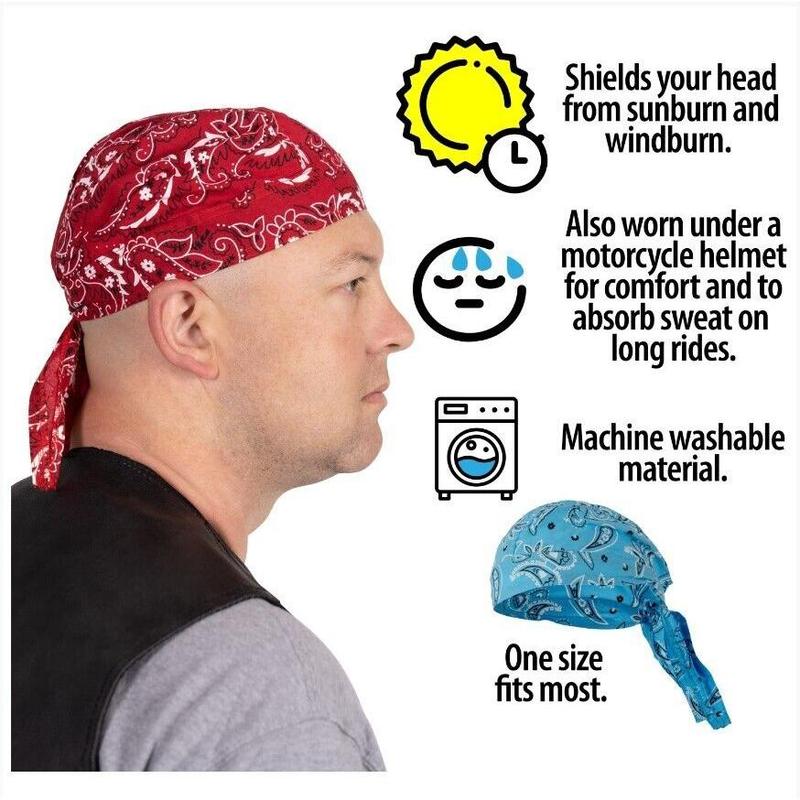 6 Pack Biker Head wrap Doo Rag Skull Cotton Caps Do Rag Motorcycle Biker Bandana