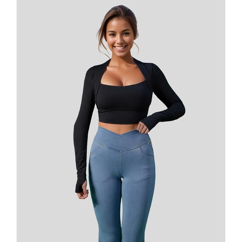 Halara Softlyzero™ Plush Long Sleeve Thumb Hole 2-in-1 Cropped Yoga Sports Top