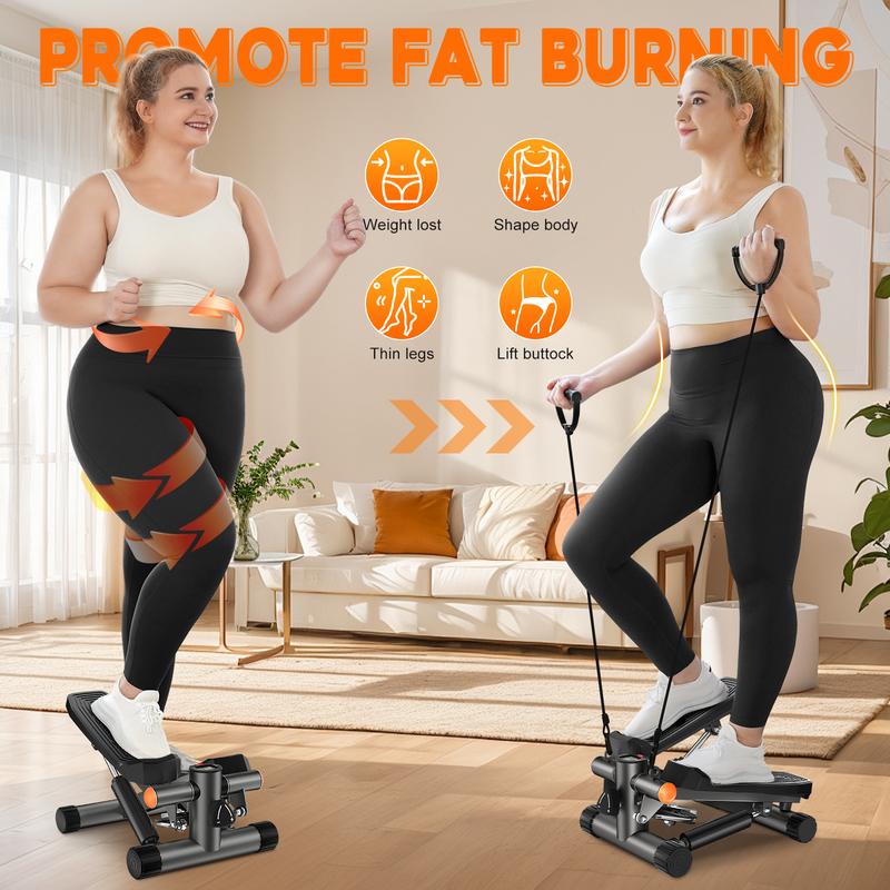 Home Workout Mini Stepper with Resistance Bands & LCD Monitor, Hydraulic Fitness Machine Supports Up to 330LBS for Full Body Exercise