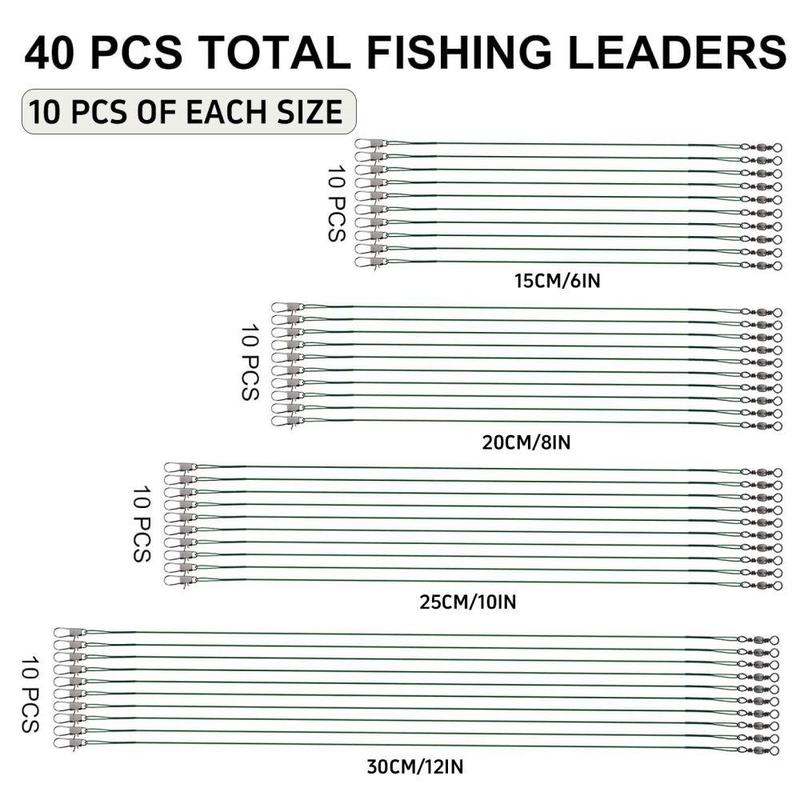 Fishing Tackle Leaders, 40pcs set Stainless Steel Fishing Leader, Line Wire with Swivel Buckles for Saltwater & Freshwater Connecting Fishing Tackle Lure or Hook