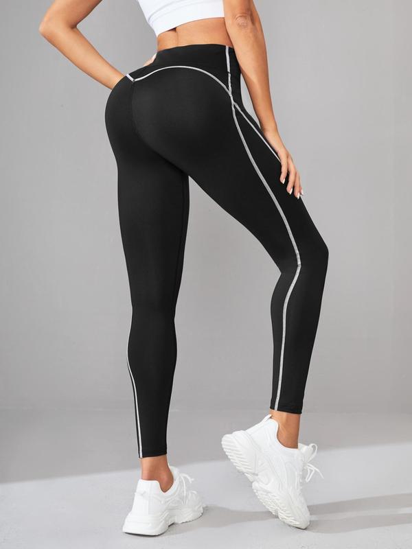 Sporty Women's Top-Stitching High Waist Quick Dry Sports Leggings, Solid Color High Stretch Seamless Yoga Leggings, Ladies Sportswear for Indoor Outdoor Wear