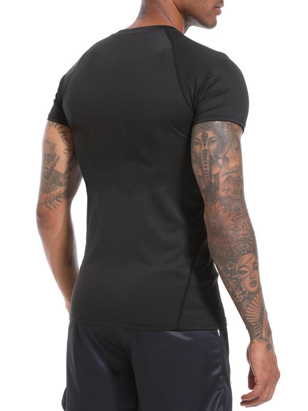 Men's Letter Print Round Neck Sports Tee, Quick Drying Breathable Crew Neck T-shirt for Gym Workout Running, Casual Sporty Top for Summer